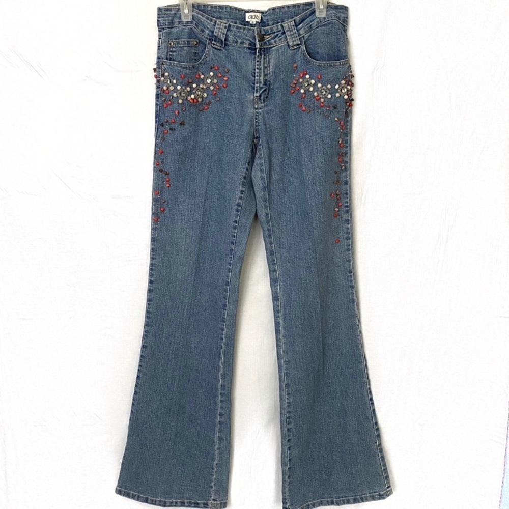 Cache High Rise Beaded Flared Leg Jeans